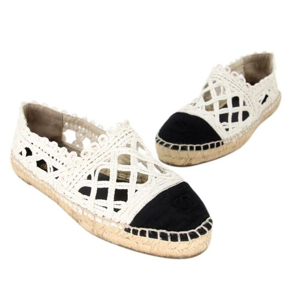Chanel Espadrille 37 Woven Fabric Grosgrain Cc Cap-toe Flats CC-S0207P-C036 - Picture 2 of 12